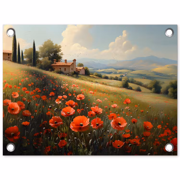 Tuinposter - Klaprozen - Rood - Heuvels - Landschap — 1