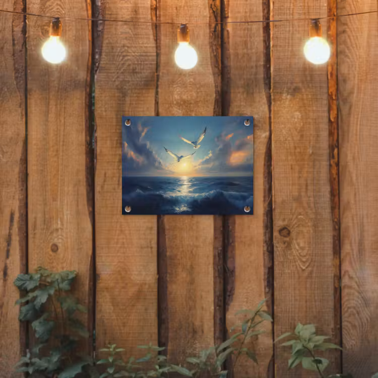 Tuinposter - Meeuwen - Zee - Wolken -Blauw — 2