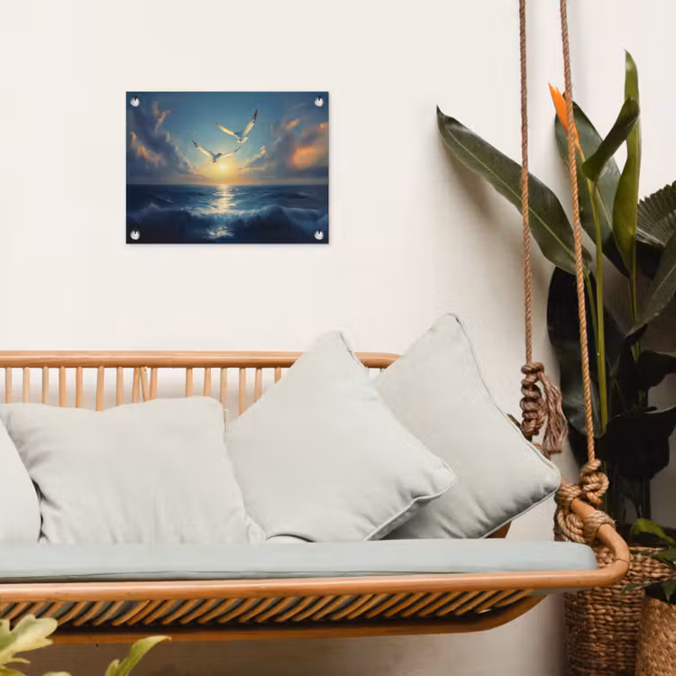 Tuinposter - Meeuwen - Zee - Wolken -Blauw — 5