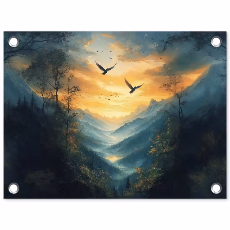 Tuinposter - Vogels - Zon - Bomen - Groen — 1