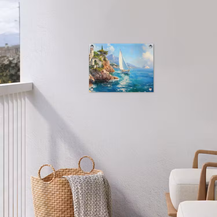 Tuinposter - Zeilboot - Rotsen - Kust - Huizen — 3