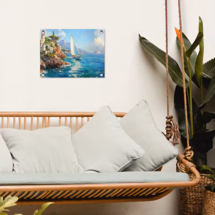 Tuinposter - Zeilboot - Rotsen - Kust - Huizen — 5
