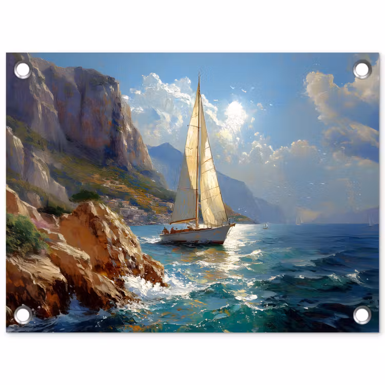 Tuinposter - Zeilschip - Zee - Rotsen - Wolken — 1