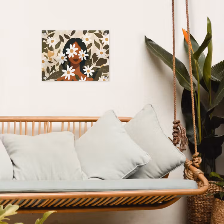 Tuinposter - Illustratie - Vrouw - Madeliefjes - Wit — 5