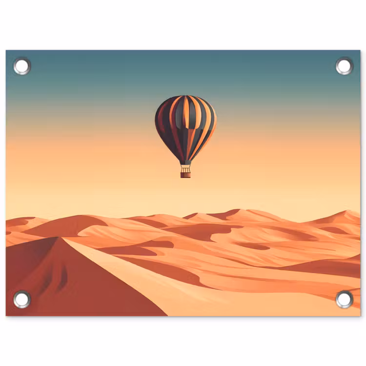 Tuinposter - Luchtballon - Woestijn - Zonsondergang - Blauw — 1