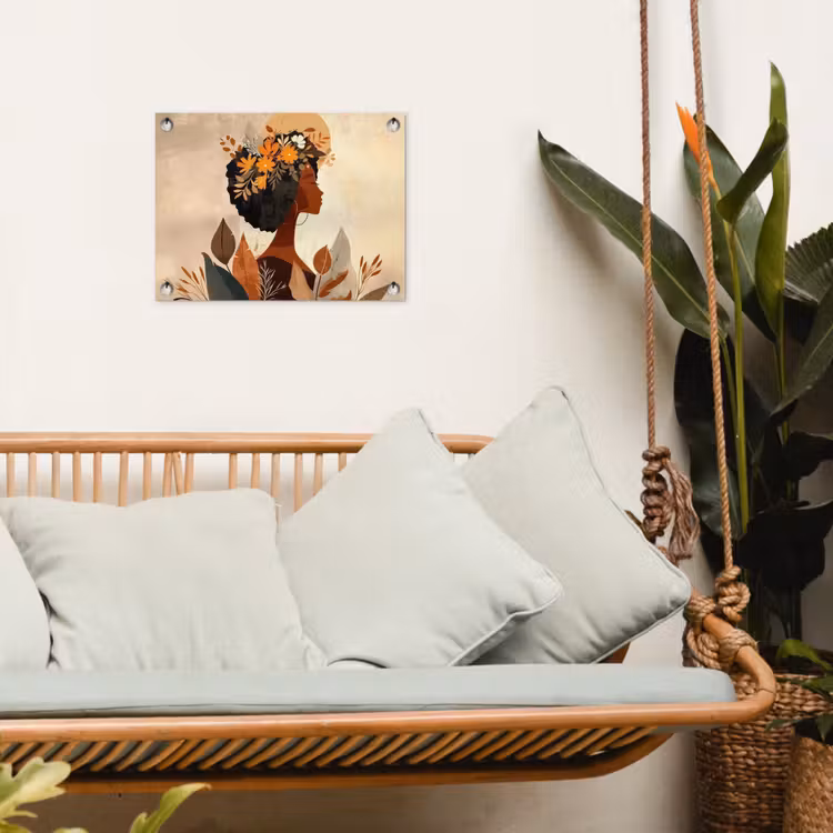 Tuinposter - Vrouw - Krullen - Bloemen - Beige — 5