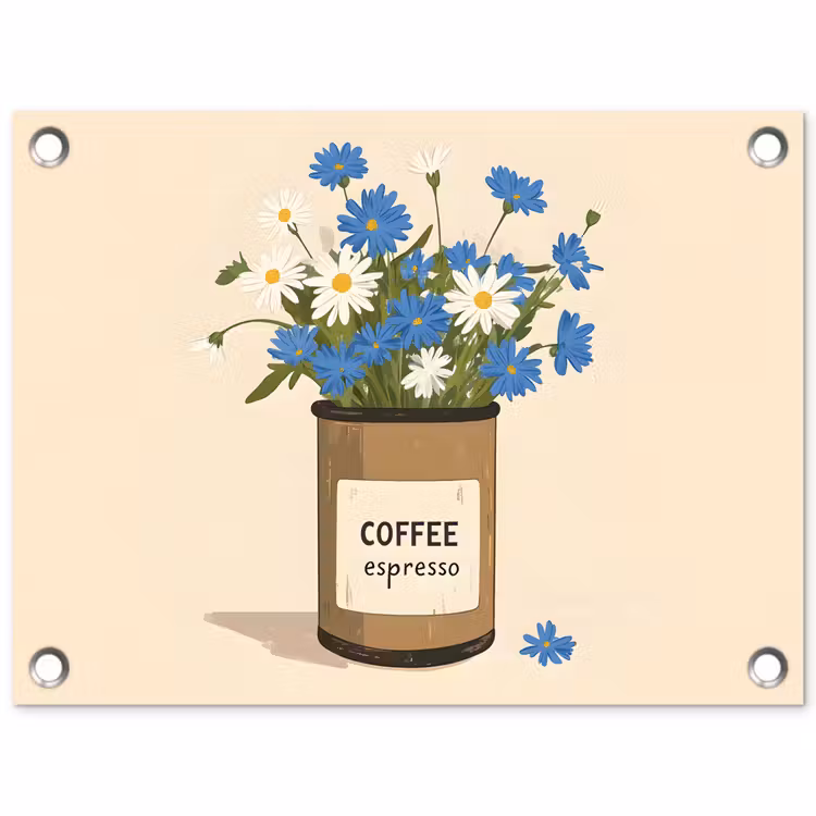 Tuinposter - Coffee - Blik - Minimalistisch - Bloemen — 1