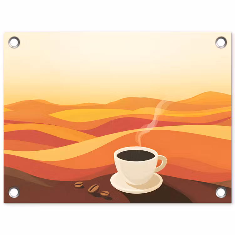 Tuinposter - Koffie - Landschap - Oranje - Koffiebonen — 1