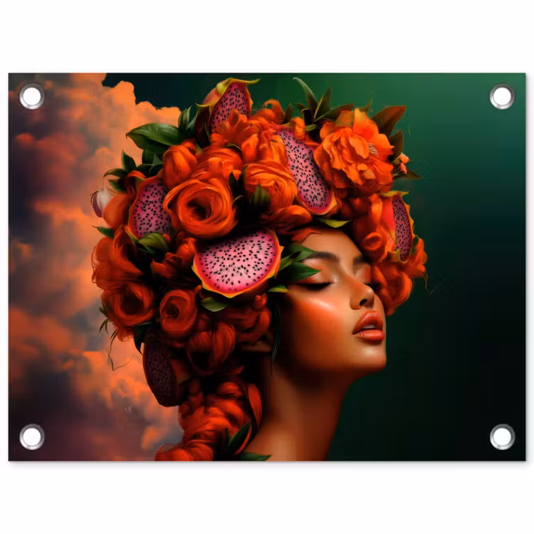 Tuinposter - Vrouw met Draakvrucht en Bloemen