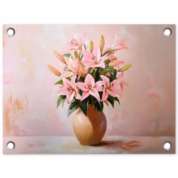 Tuinposter - Vaas - Bloemen - Roze — 1