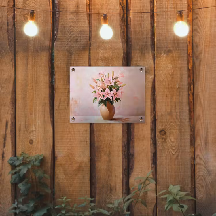 Tuinposter - Vaas - Bloemen - Roze — 2