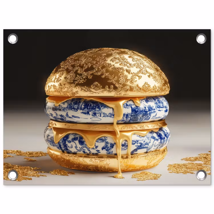 Tuinposter - Delftsblauw - Goud - Burger