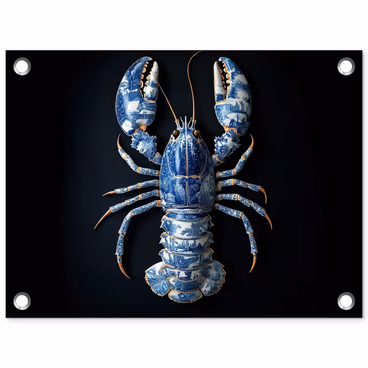 Tuinposter - Kreeft - Delftsblauw - Schild - Stoer