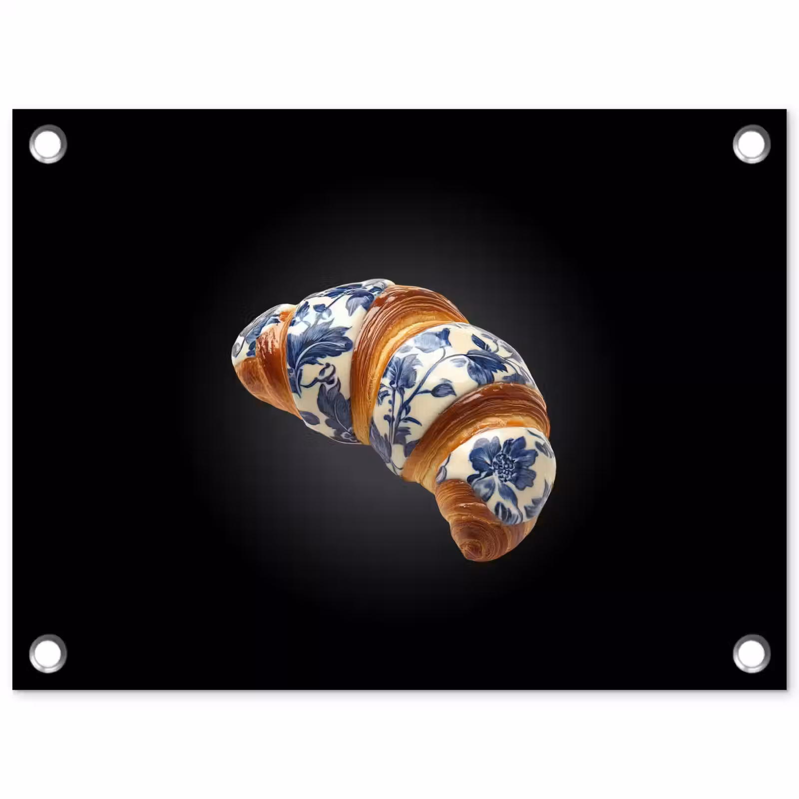 Tuinposter - Croissant - Bloemenpatroon - Delftsblauw — 1