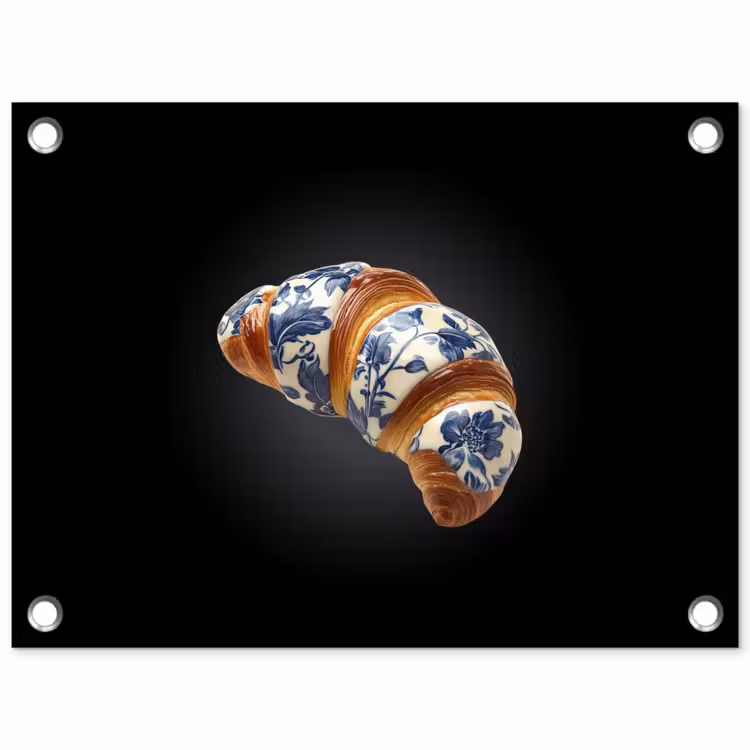 Tuinposter - Croissant - Bloemenpatroon - Delftsblauw
