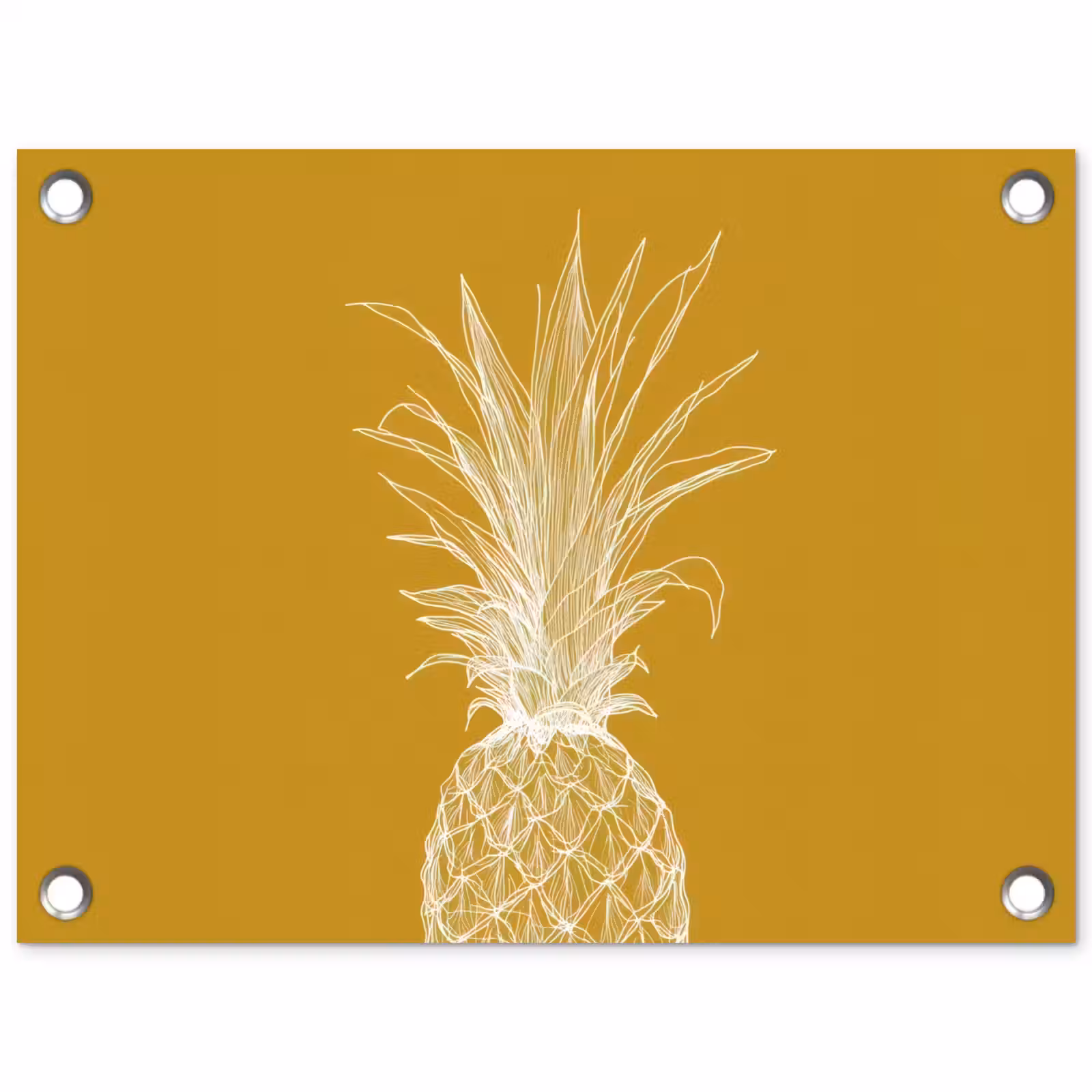 Tuinposter - Lijnillustratie - Ananas - Bladkroon - Okergeel — 1