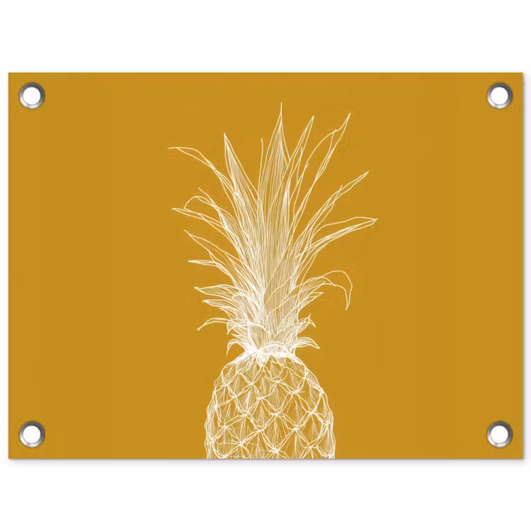 Tuinposter - Lijnillustratie - Ananas - Bladkroon - Okergeel — 1