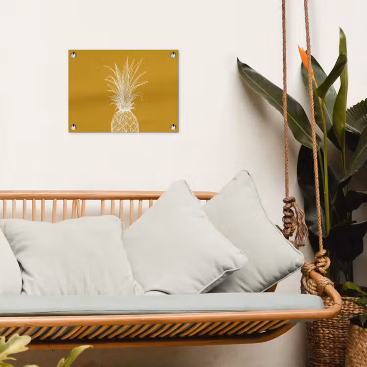 Tuinposter - Lijnillustratie - Ananas - Bladkroon - Okergeel — 5