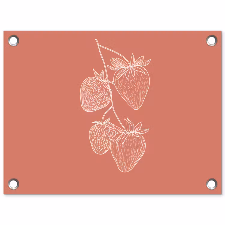 Tuinposter - Minimalistisch - Illustratie - Aardbei - Tak — 1