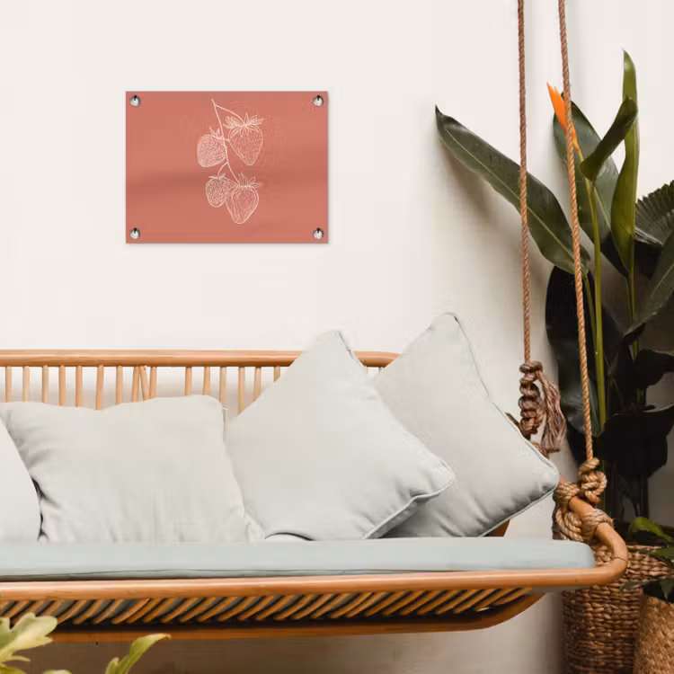 Tuinposter - Minimalistisch - Illustratie - Aardbei - Tak — 5