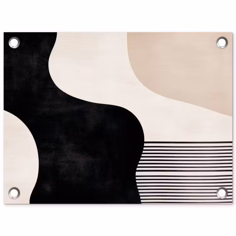Tuinposter - Abstracte Vormen Strepen Zwart Beige