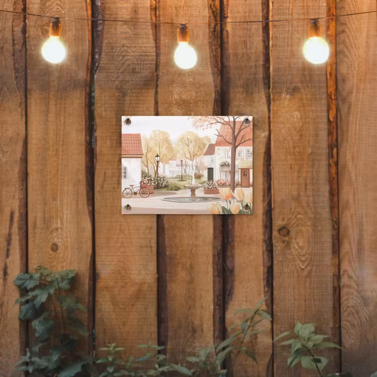Tuinposter - Dorpsplein - Fontein - Tulpen — 2