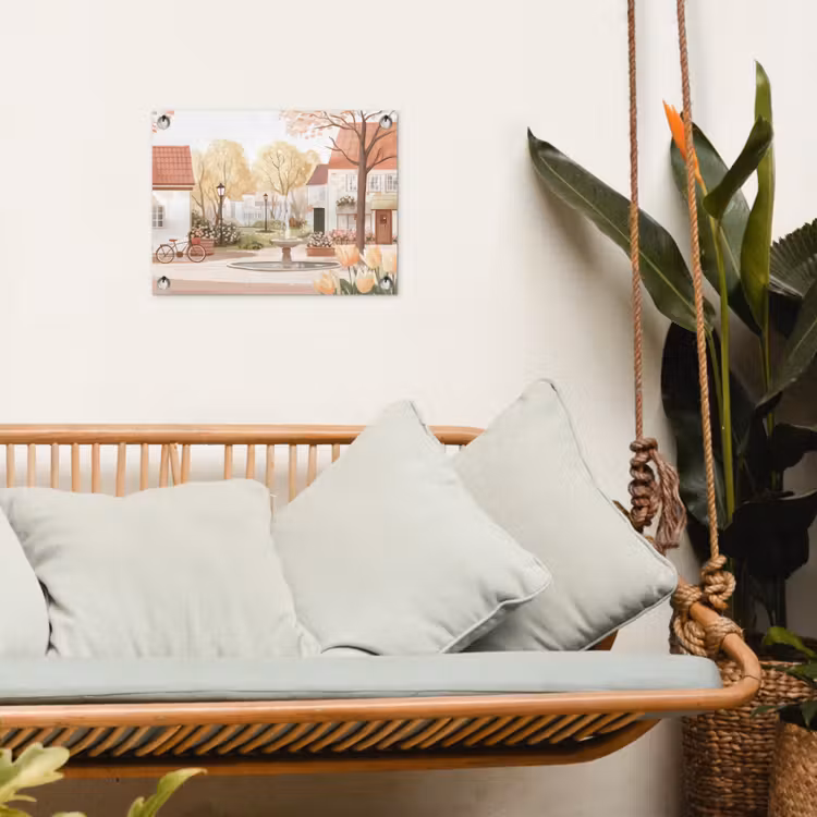 Tuinposter - Dorpsplein - Fontein - Tulpen — 5