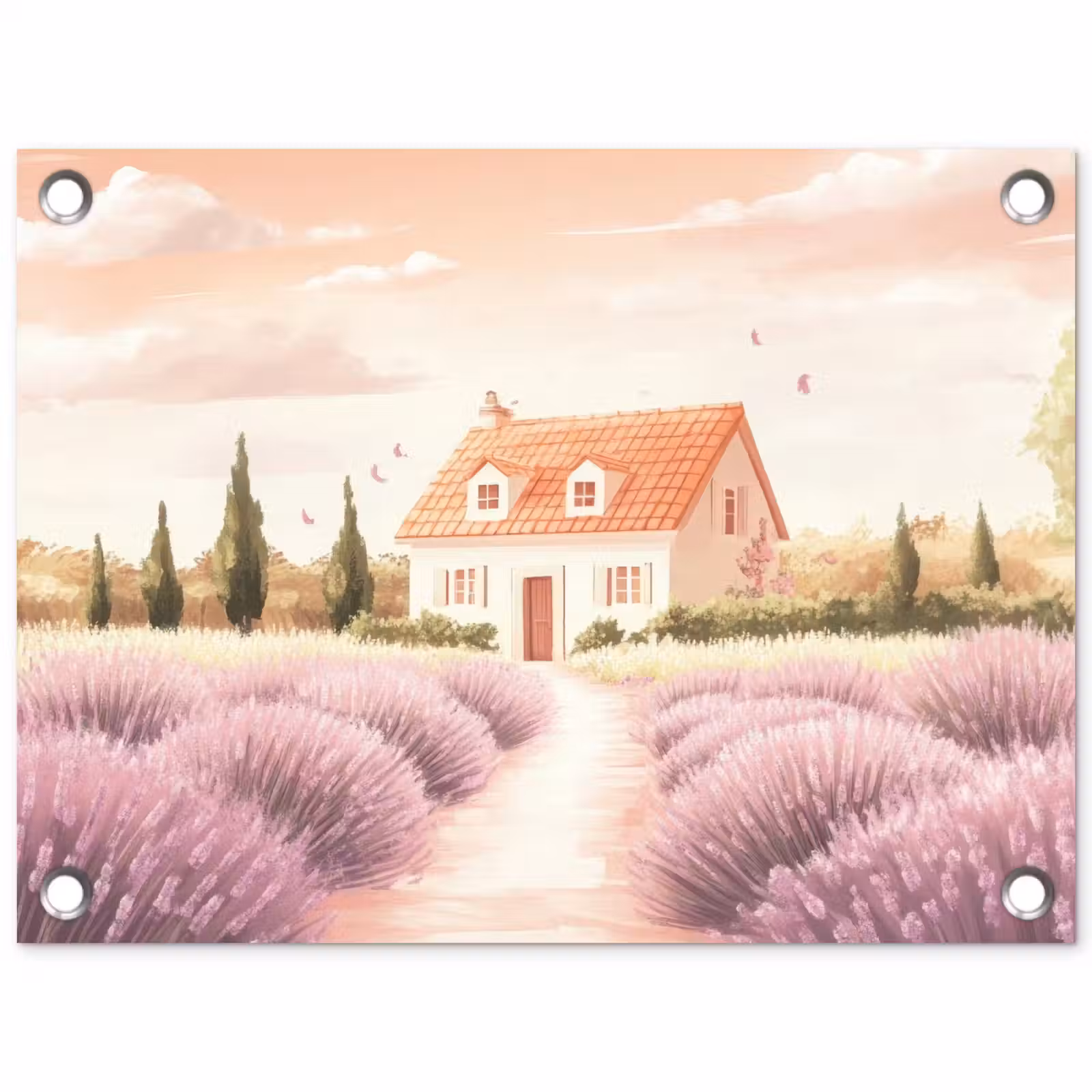 Tuinposter - Lavendelveld - Huis - Paars — 1
