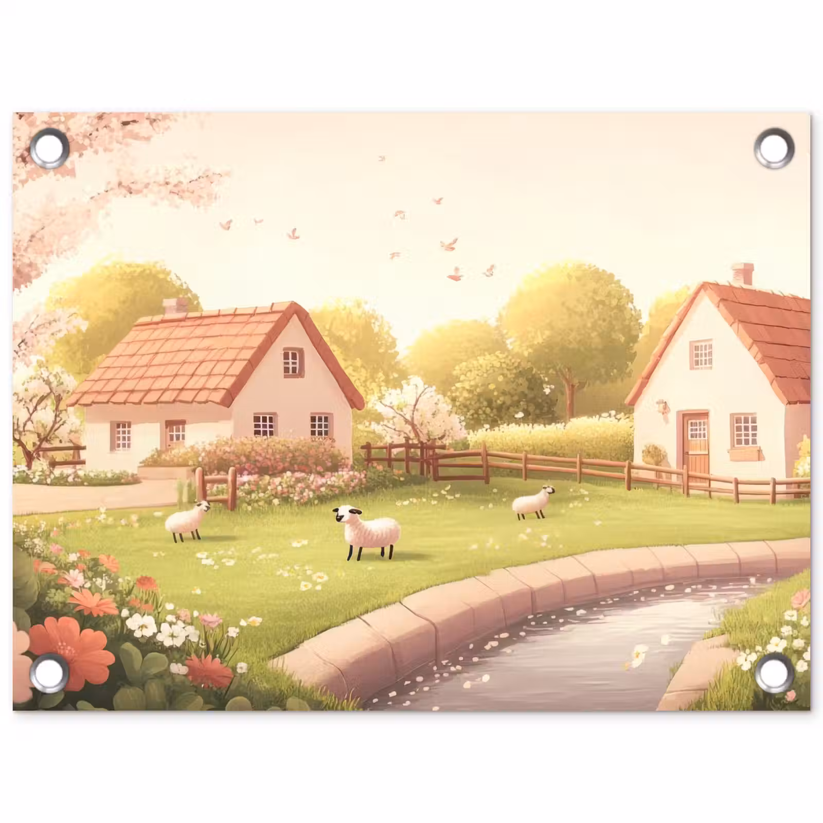 Tuinposter - Schapen - Huisje - Platteland — 1