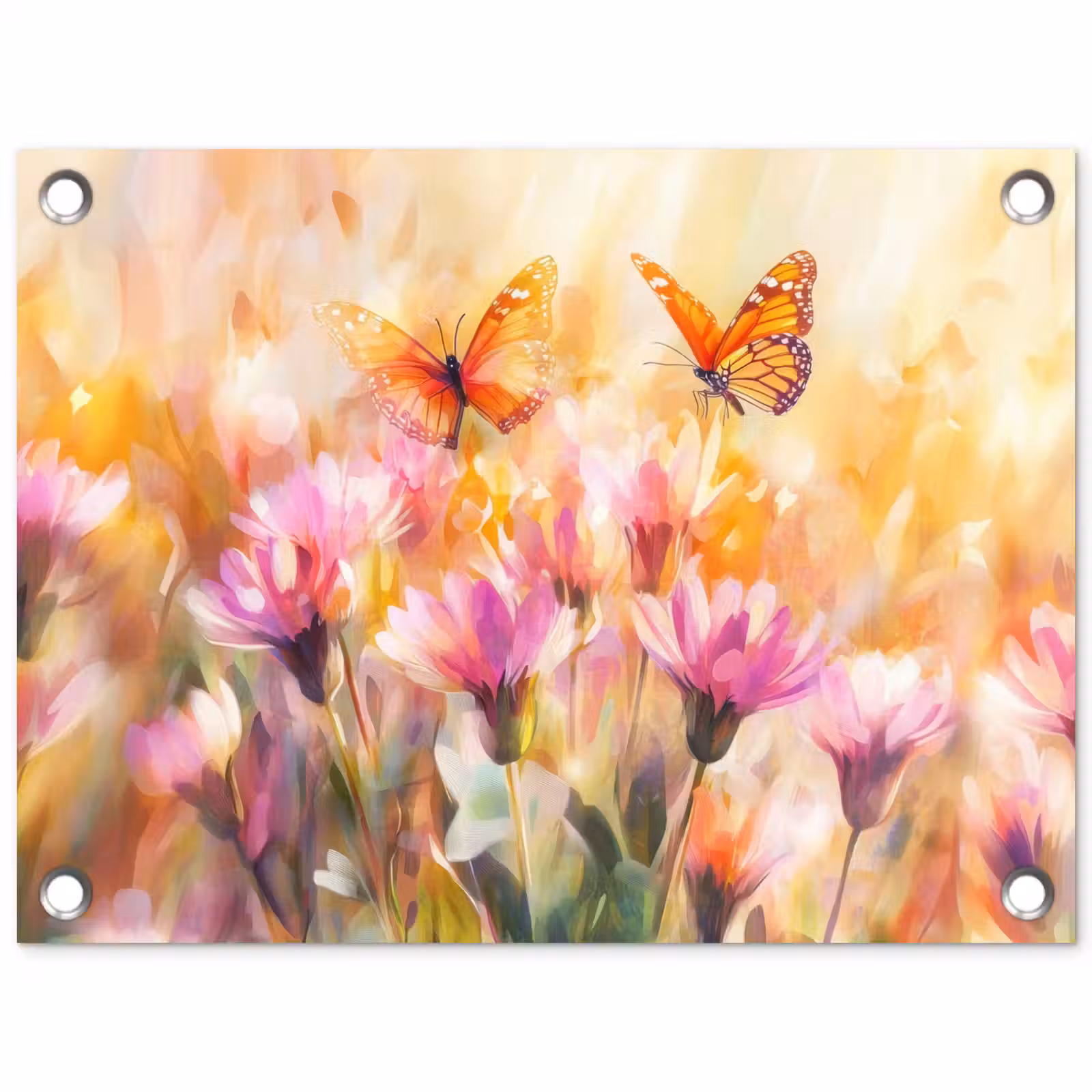 Tuinposter - Vlinders - Oranje - Bloemen — 1