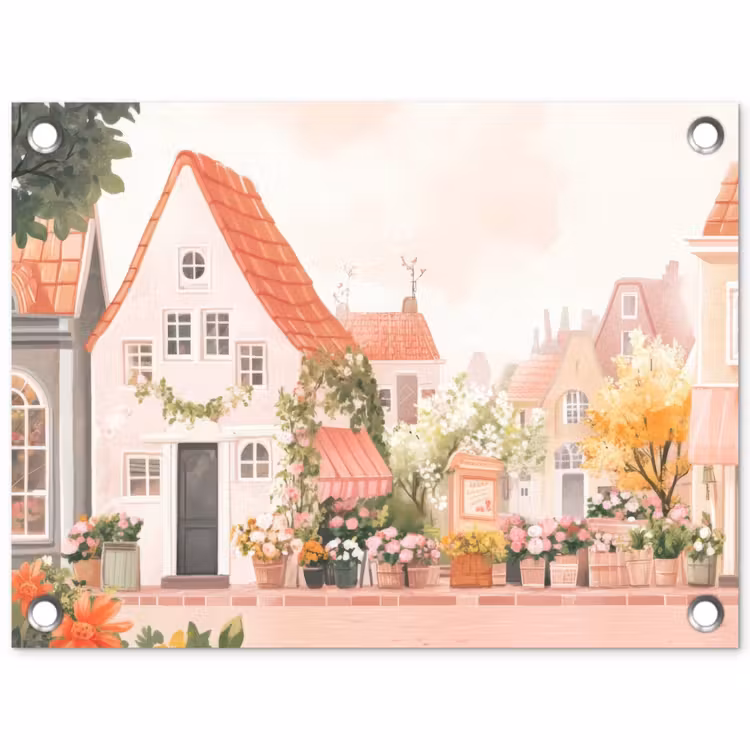 Tuinposter - Bloemen - Huizen - Dorp — 1