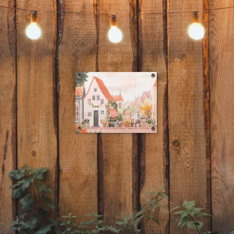 Tuinposter - Bloemen - Huizen - Dorp — 2