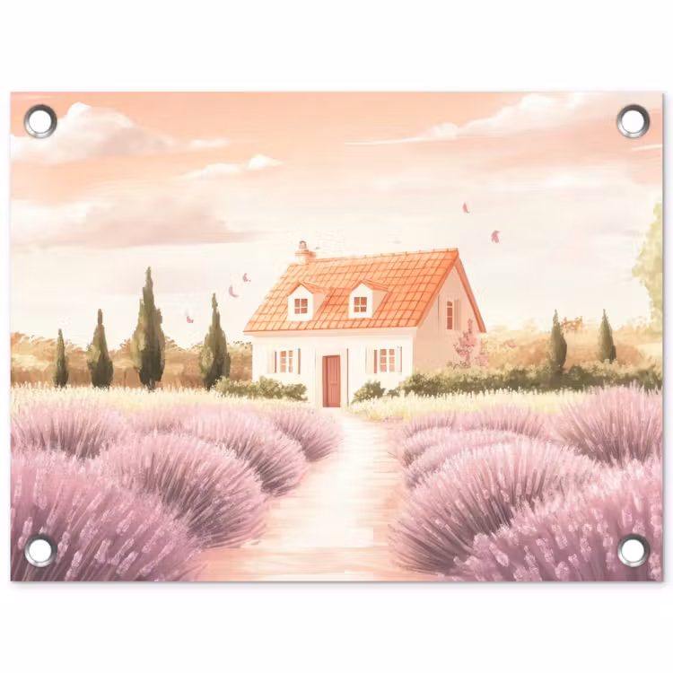 Tuinposter - Lavendelveld - Huis - Paars — 1