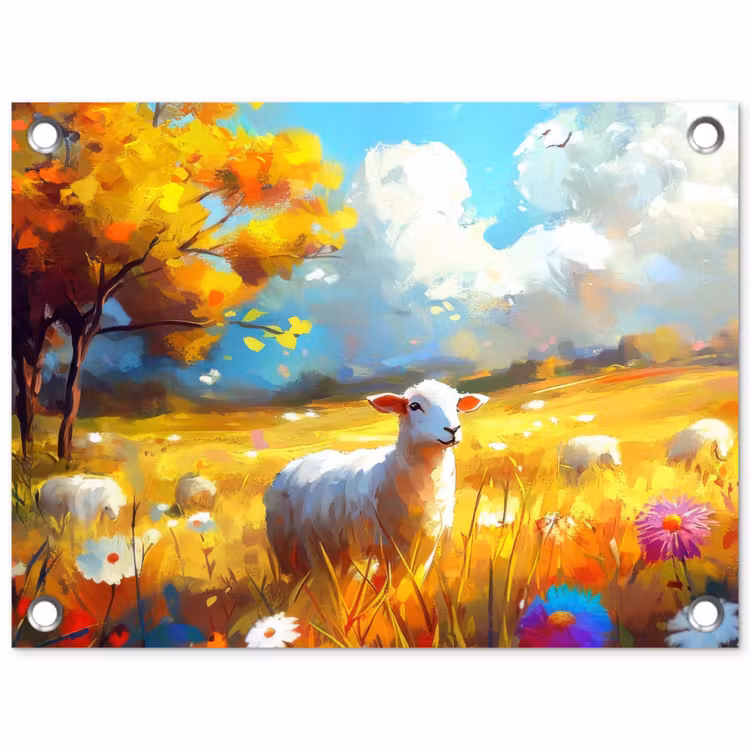 Tuinposter - Schaap - Weide - Bloemen — 1