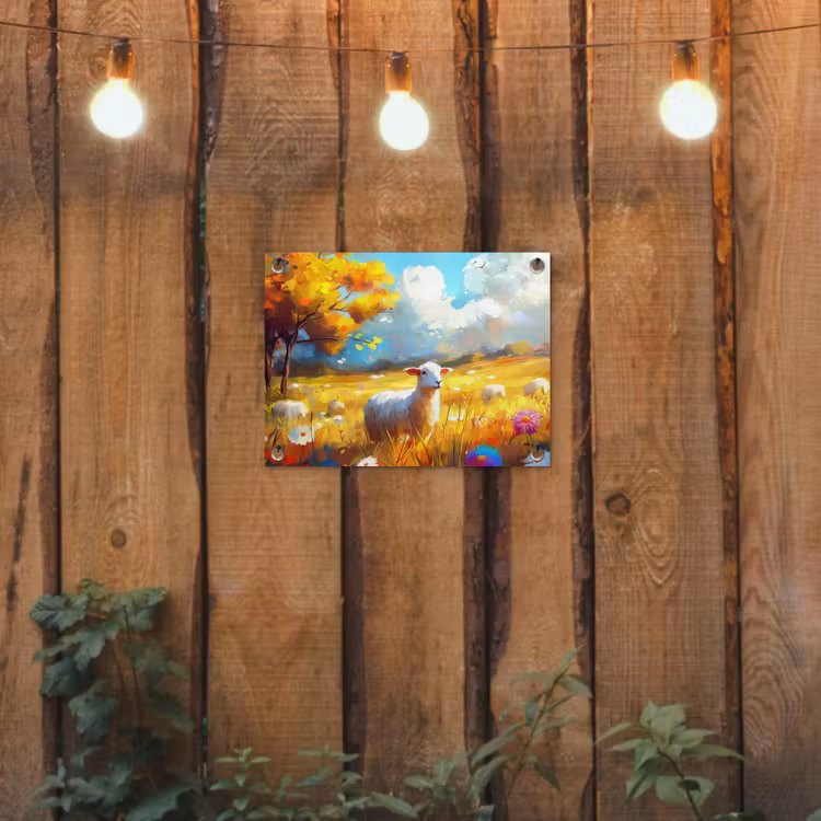 Tuinposter - Schaap - Weide - Bloemen — 2