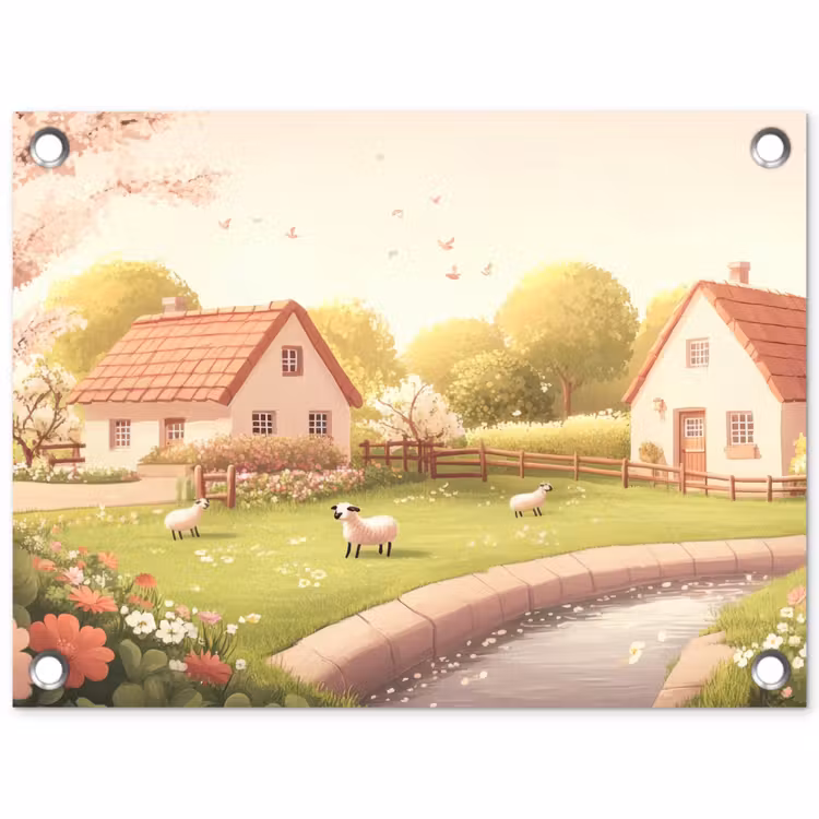 Tuinposter - Schapen - Huisje - Platteland — 1