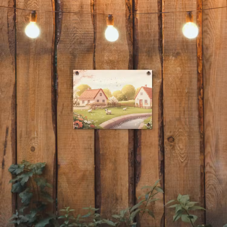 Tuinposter - Schapen - Huisje - Platteland — 2