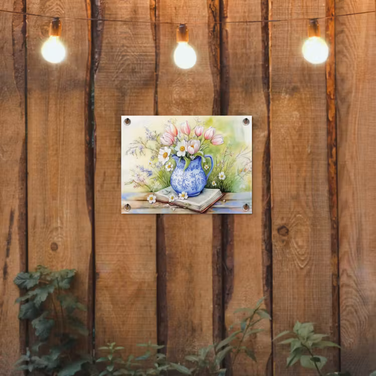 Tuinposter - Vaas - Delftsblauw - Madeliefjes — 2