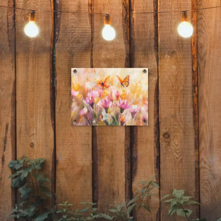 Tuinposter - Vlinders - Oranje - Bloemen — 2