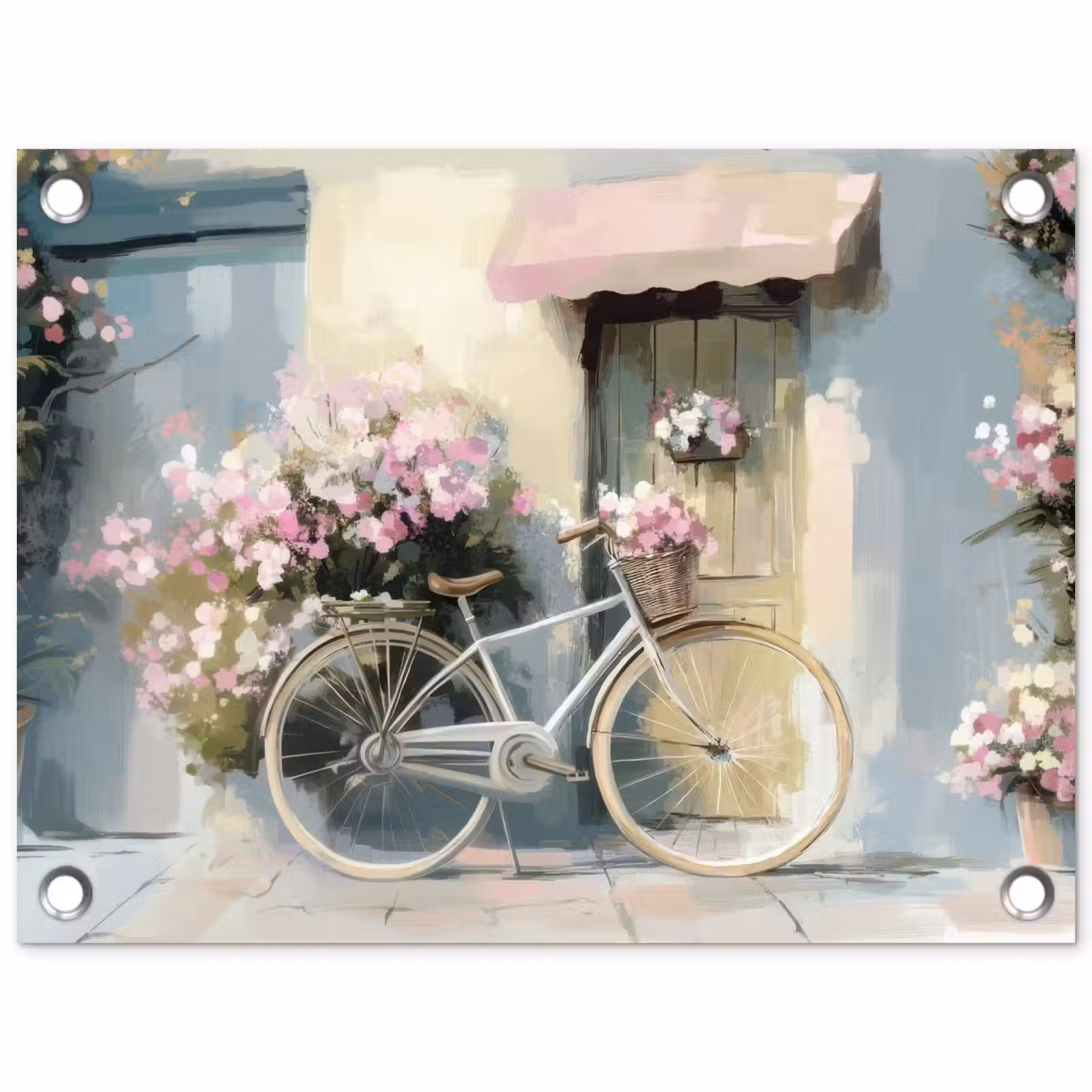 Tuinposter - Fiets - Pastelkleuren - Bloemen — 1