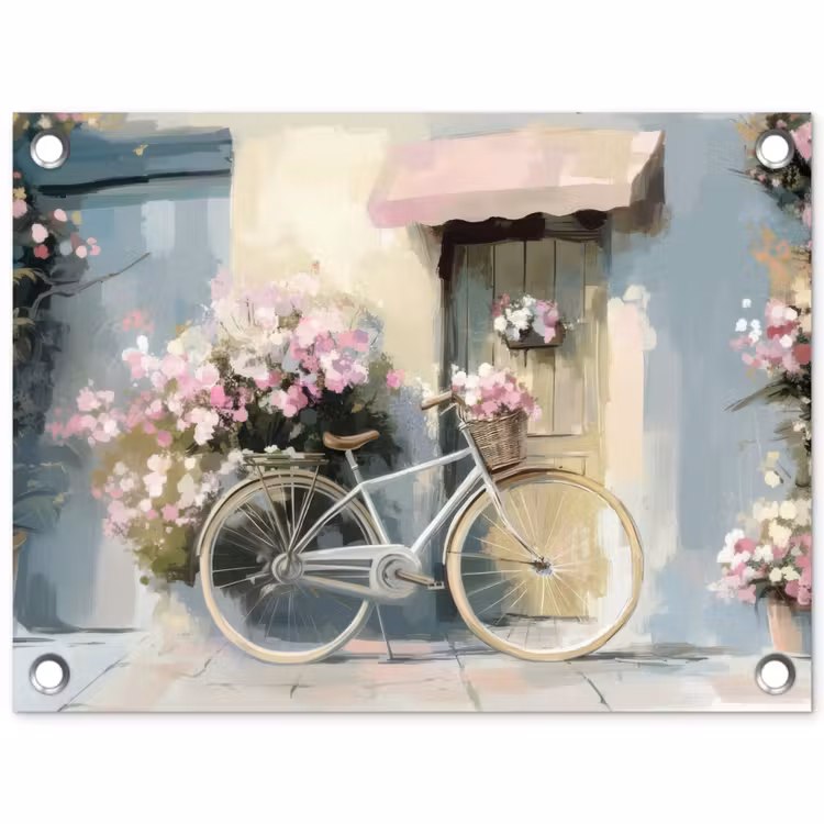 Tuinposter - Fiets - Pastelkleuren - Bloemen — 1