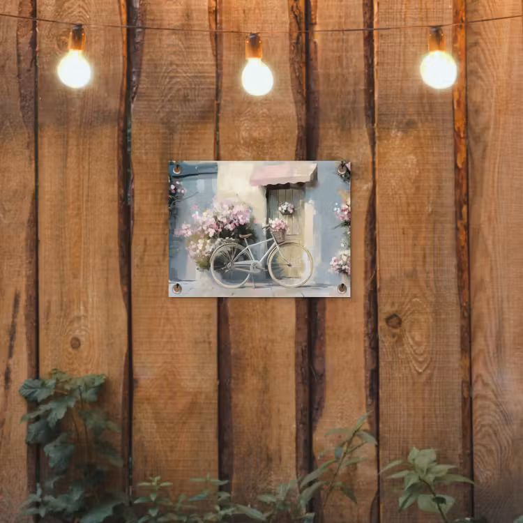 Tuinposter - Fiets - Pastelkleuren - Bloemen — 2