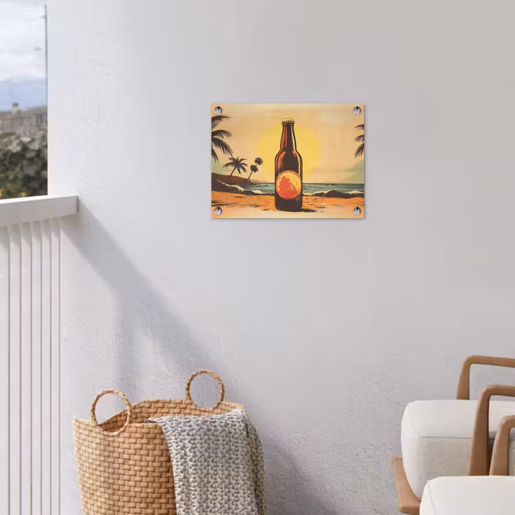 Tuinposter - Bierfles - Zonsondergang - Palmbomen - Zee — 3