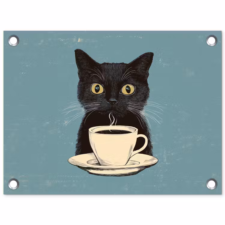 Tuinposter - Kat - Zwart - Koffie - Minimalistisch — 1