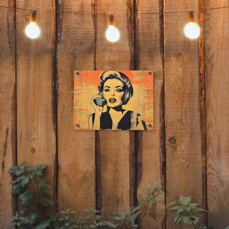 Tuinposter - Retro - Vrouw - Koptelefoon - Oranje — 2