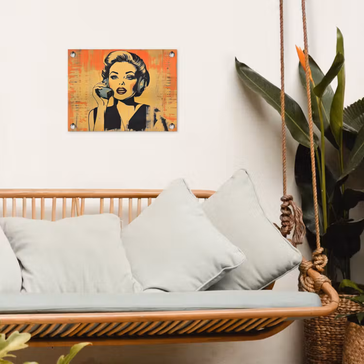 Tuinposter - Retro - Vrouw - Koptelefoon - Oranje — 5