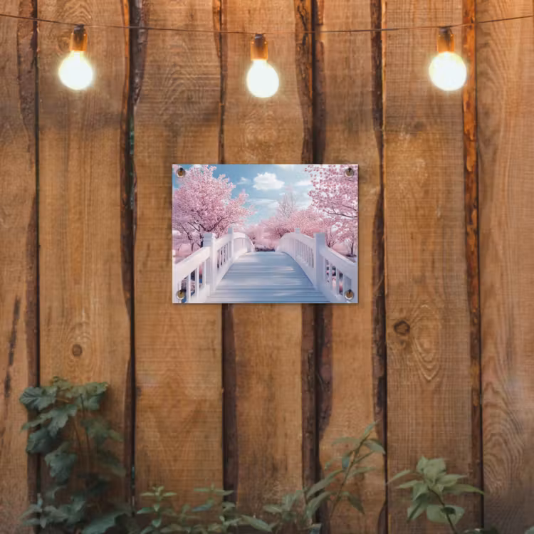 Tuinposter - Brug - Kersenbomen - Wit — 2