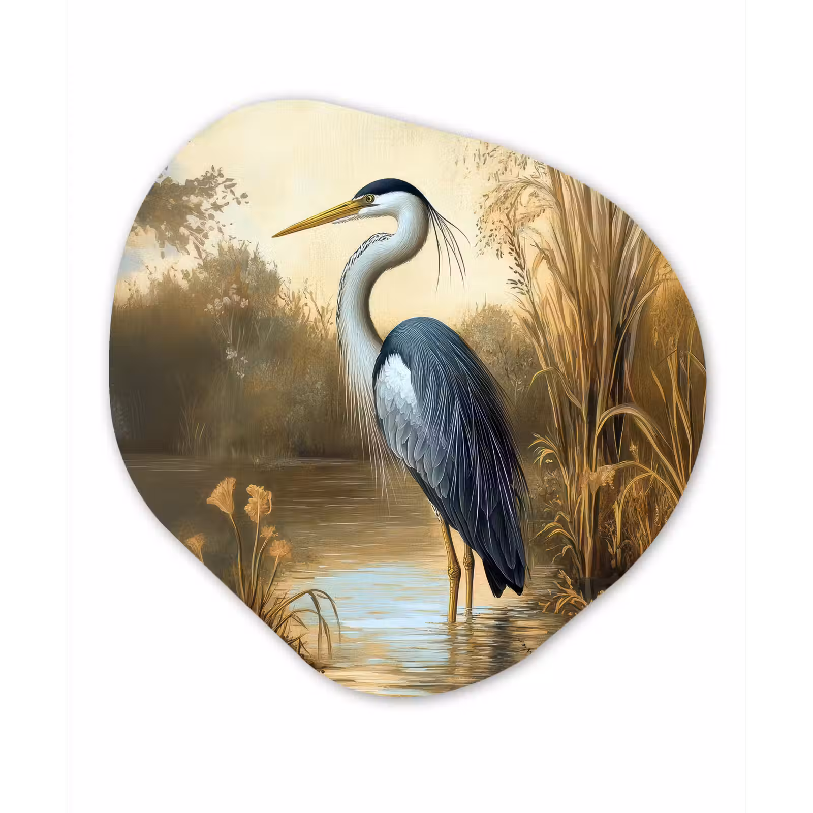 Organisch schilderij - Glas - Reiger - Water - Planten — 1