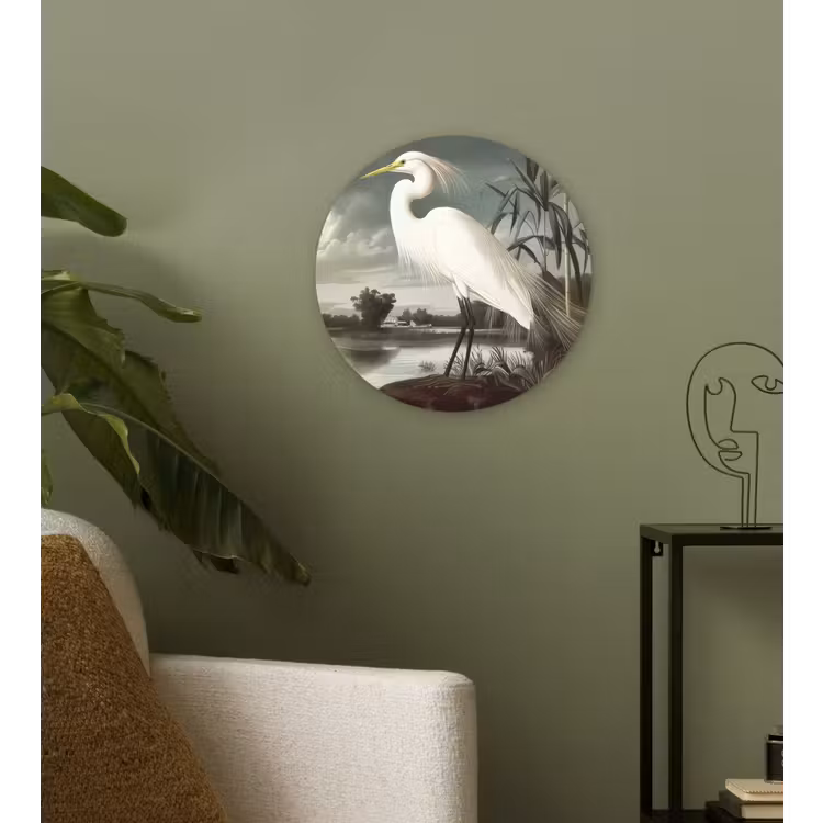 Muurcirkel glas - Reiger - Planten - Wolken - Wit — 3