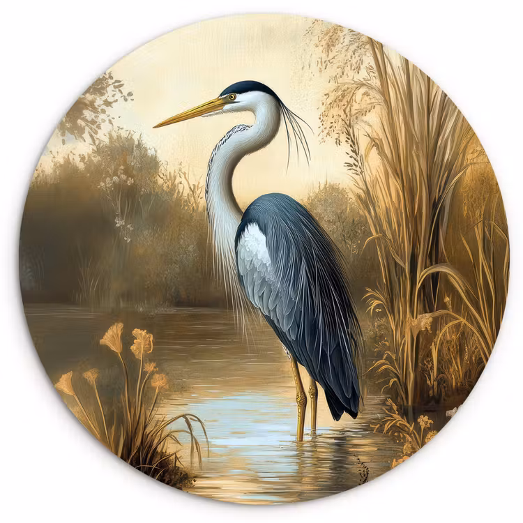 Muurcirkel glas - Reiger - Water - Planten — 1